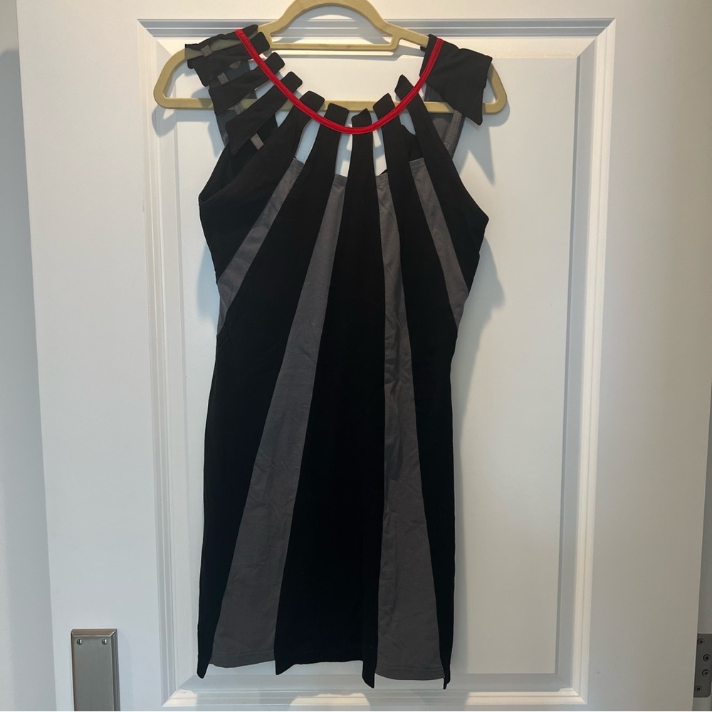 Unique Artsy Black and Gray Women's Dress with red detail